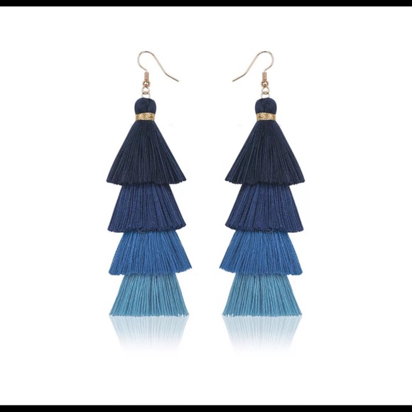 Jewelry - Blue silk fabric multi layer tassel earrings